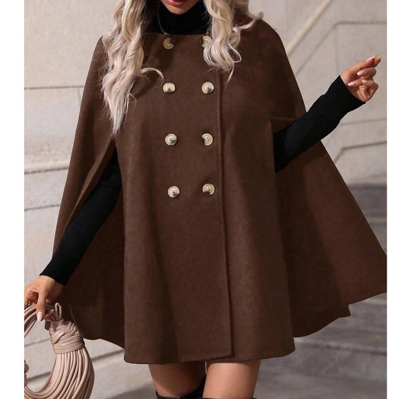 Classic Double Button Cape Sleeve Loose Fit Jacket Coat - Picture 2 of 10